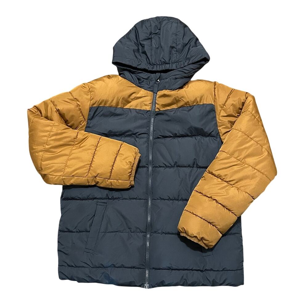 Swiss Tech Hooded Puffer Jacket Youth XL 14-16 Gray/Gold Color Fleece Lined